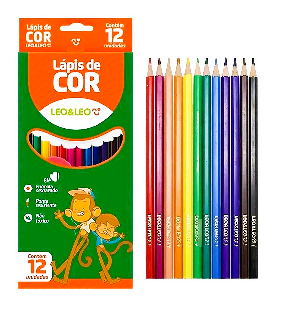 Lápis de Cor Sextavado 12 Cores - Leo&Leo - Ref 4527