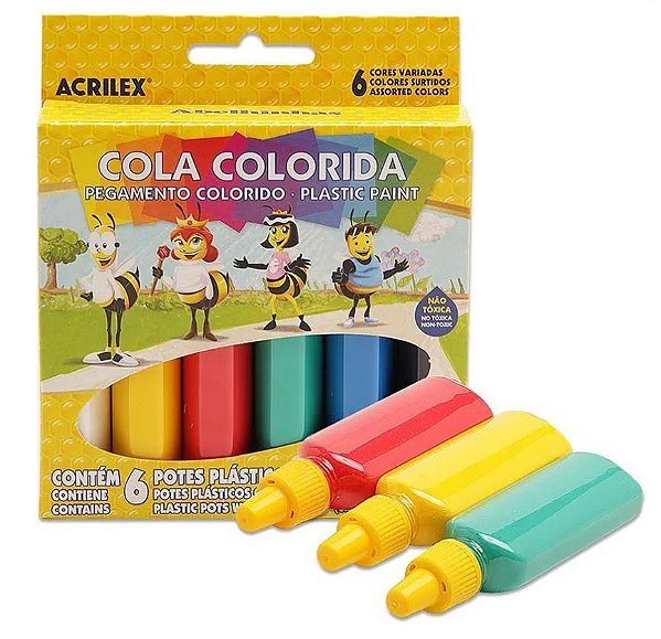 Cola Colorida Acrilex 23g - c/ 6 Cores - RF 02606