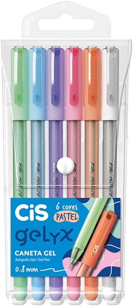 Caneta Gel Gelyx 0.8mm - Estojo c/ 06un - CIS - Ref 57117 - Pastel