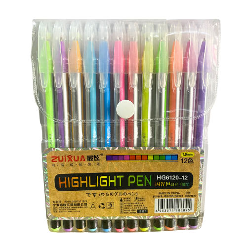 Kit Canetas Gel Zuixua 12 Cores - Neon e Pastel