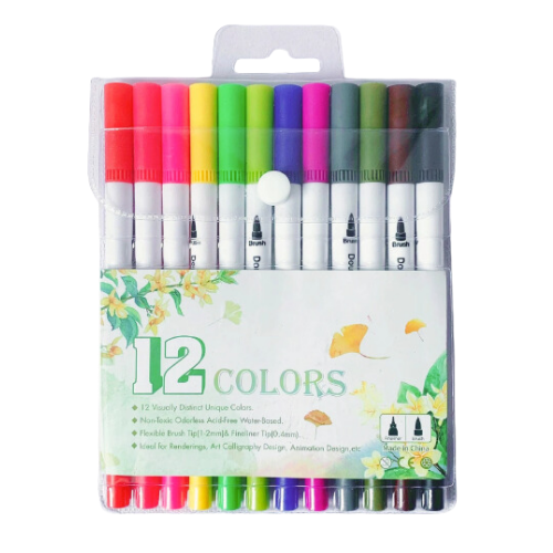Caneta Ponta Dupla - Brush e Fine Line - 12 Cores