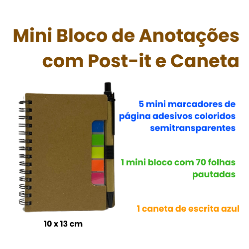 Bloco de Anotações com Caneta Lateral e Post it 13x10cm