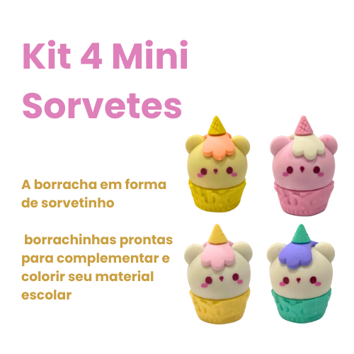 Kit c/ 04 Borracha Ice Cream Fofinha