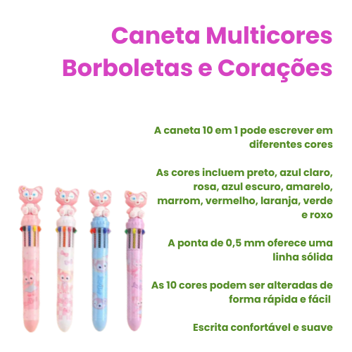 Caneta Fofa 10 Cores Gatinho