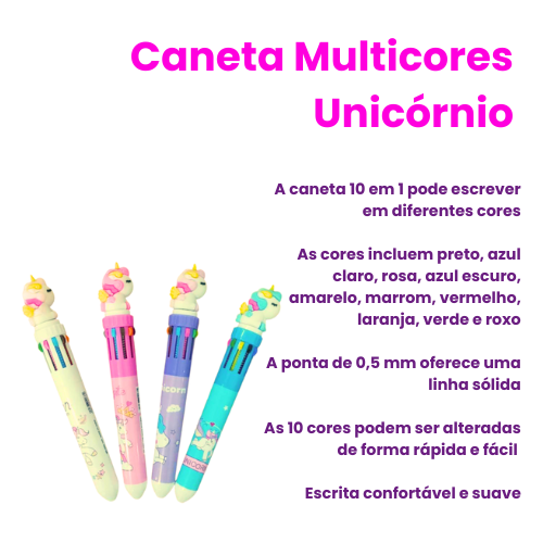 Caneta Fofa 10 Cores Unicórnio