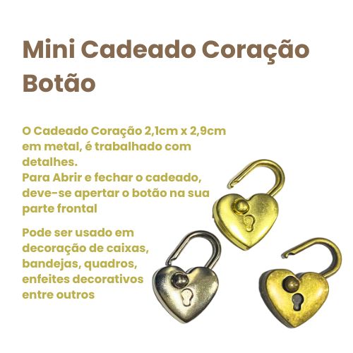 Mini Cadeado Coração com Botão de Abertura