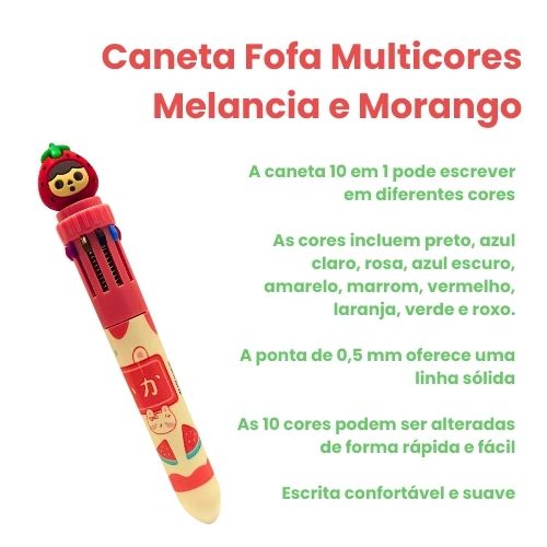 Caneta Fofa 10 Cores Melancia
