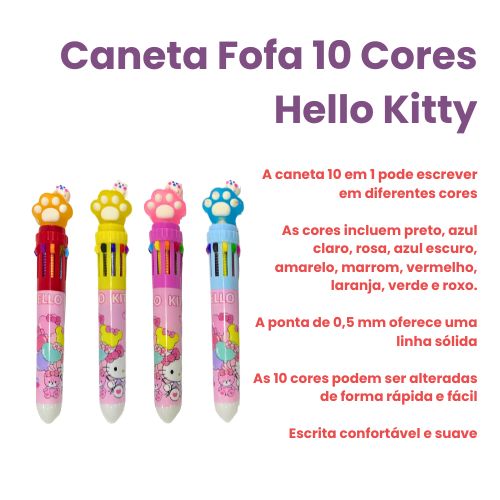 Caneta Fofa 10 Cores Hello Kitty