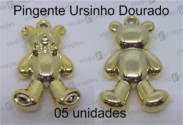 05 Pingente Ursinho Dourado 4x2cm (pacote com 05 unidades)
