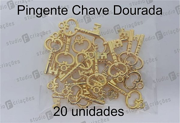 20 Pingente Chave Dourada 2x1,5cm (pacote com 20 unidades)
