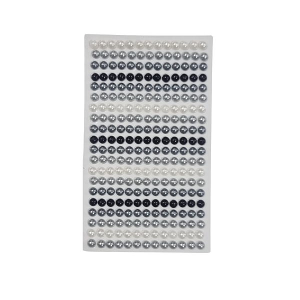 Cartela c/ 260 Meia Pérola Adesiva Colorida 6mm - Preto+Branco 261- Cod 13966