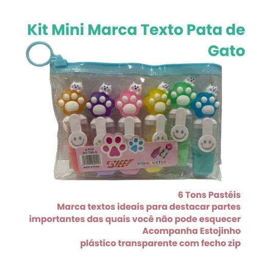 Kit c/ 06 Marca Texto Pata Gato Sorridente