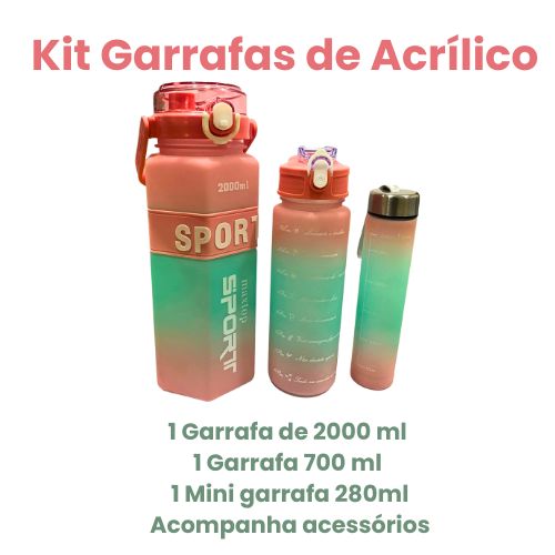 Kit Garrafa 3 em 1 SPORTS - 2000ml