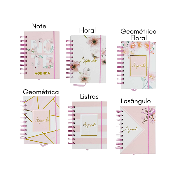 Agenda Permanente Geométrica Floral 19x13,5cm em Papel Interponte