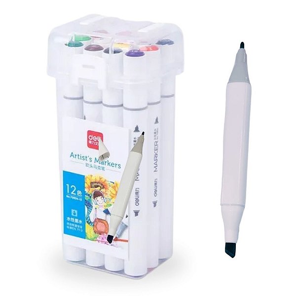 Maleta c/ 12 Canetas Ponta Dupla estilo Touch para Pintar Boobie Goods