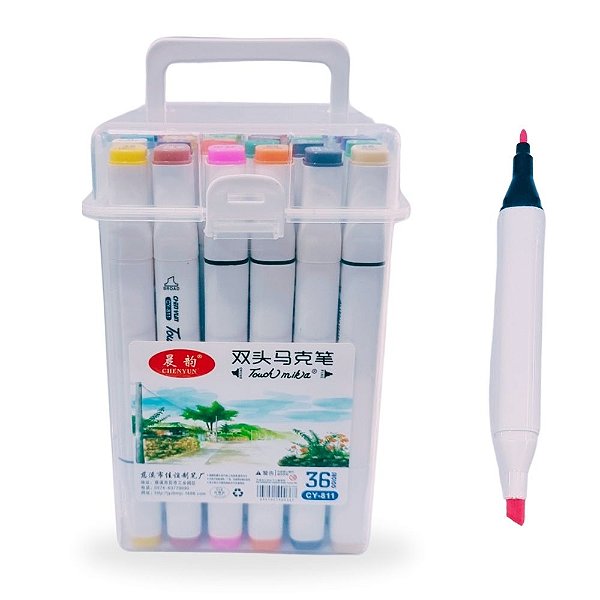 Maleta c/ 36 Canetas Ponta Dupla estilo Touch para Pintar Boobie Goods