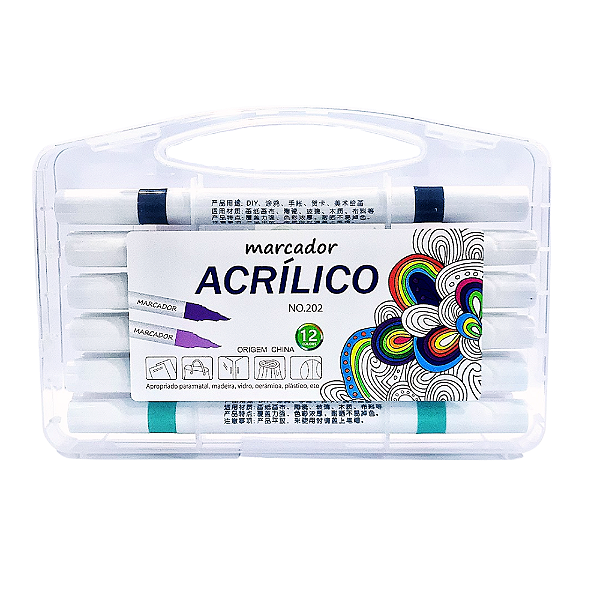 Caneta Marcador Acrílica - Ponta Dupla 12 Cores - BP-R023