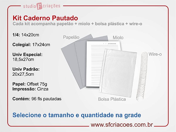 Kit Caderno Pautado 96 fls