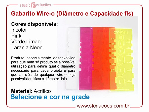 Régua Gabarito para Diâmetro e Capacidade de folhas do Wire-o