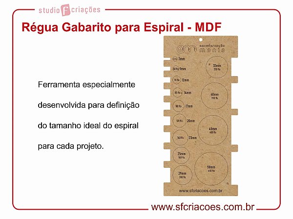 Regua Gabarito de Escala para Espiral - MDF