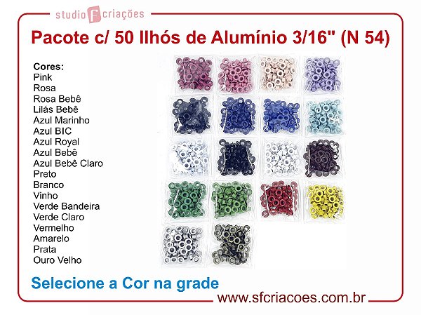 Pacote c/ 50 Ilhós de Alumínio 3/16" (Nº 54)