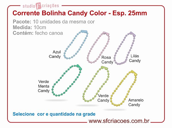 01 pct c/ 10un - Corrente bolinha - Candy Color