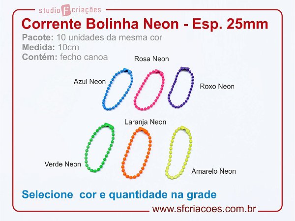 01 pct c/ 10un - Corrente bolinha - Neon Color