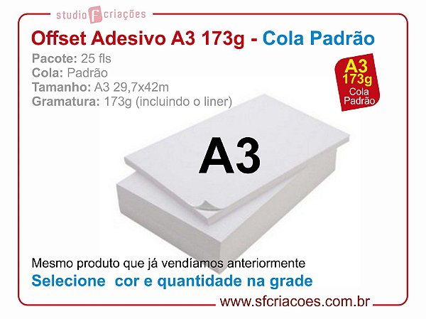 Pct 25 fls papel offset adesivo - tamanho A3