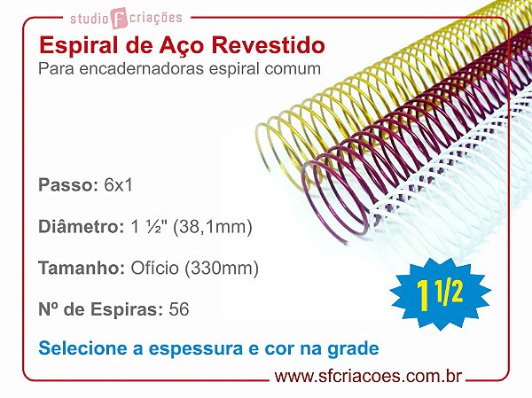Espiral de Aço Revestido 38,1mm (1 1/2") - Passo 6x1