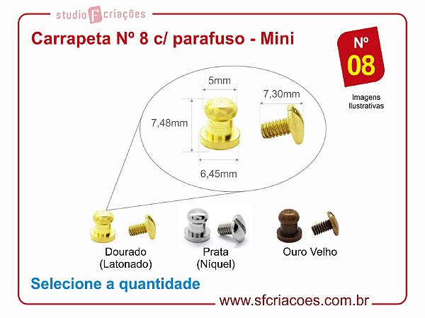 Fecho puxador carrapeta Nº 8 c/ parafuso - pacote c/ 05 unidades