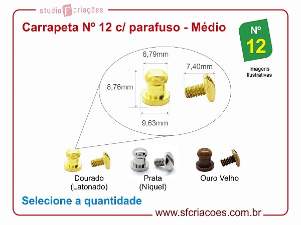 Fecho puxador carrapeta Nº 12 c/ parafuso - pacote c/ 05 unidades