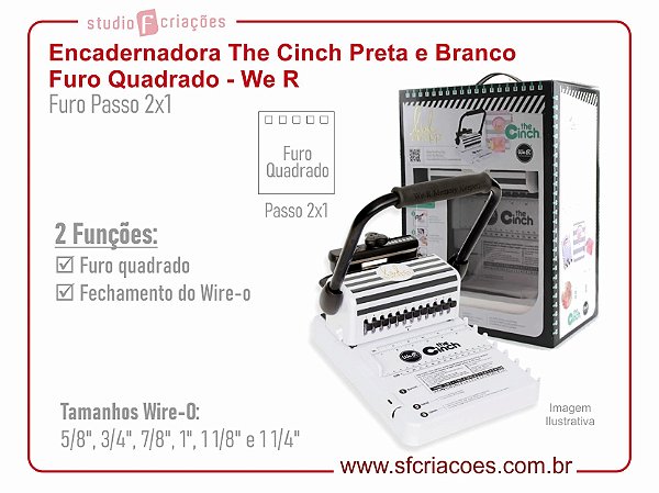 Encadernadora The Cinch Preta e Branco - Furo Quadrado - We R