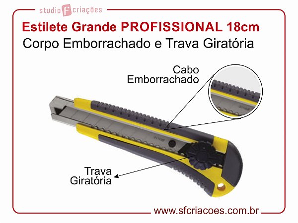 Estilete Grande PROFISSIONAL 18cm - Cabo Emborrachado e Trava Giratória
