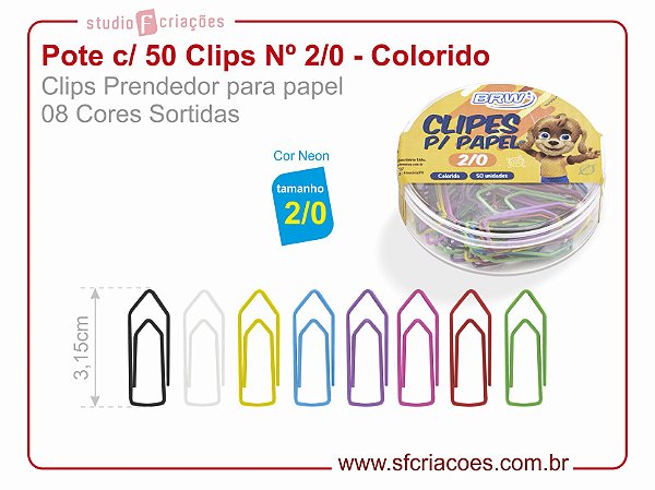 Pote c/ 50 Clips Nº 2/0 - Colorido (8 cores sortidas)
