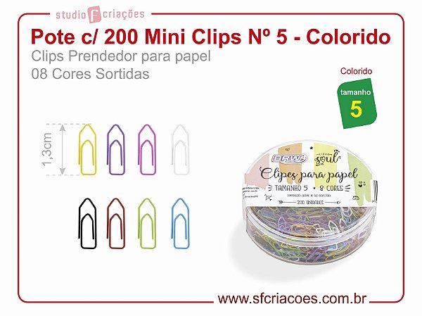 Pote c/ 200 Mini Clips Nº 5 - Colorido (8 cores sortidas)