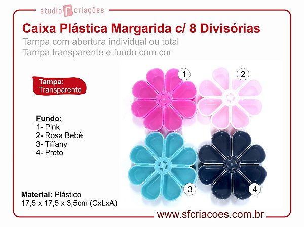Caixa Plastica Organizador - Caixa Margarida c/ 8 Divisórias - Fundo com Cor