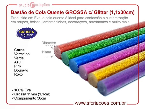 Bastão de Cola Quente GROSSA c/ Glitter (1,1x30cm)