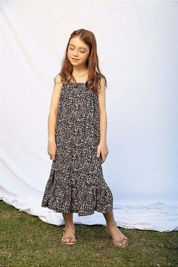 Vestido Midi Floral Preto