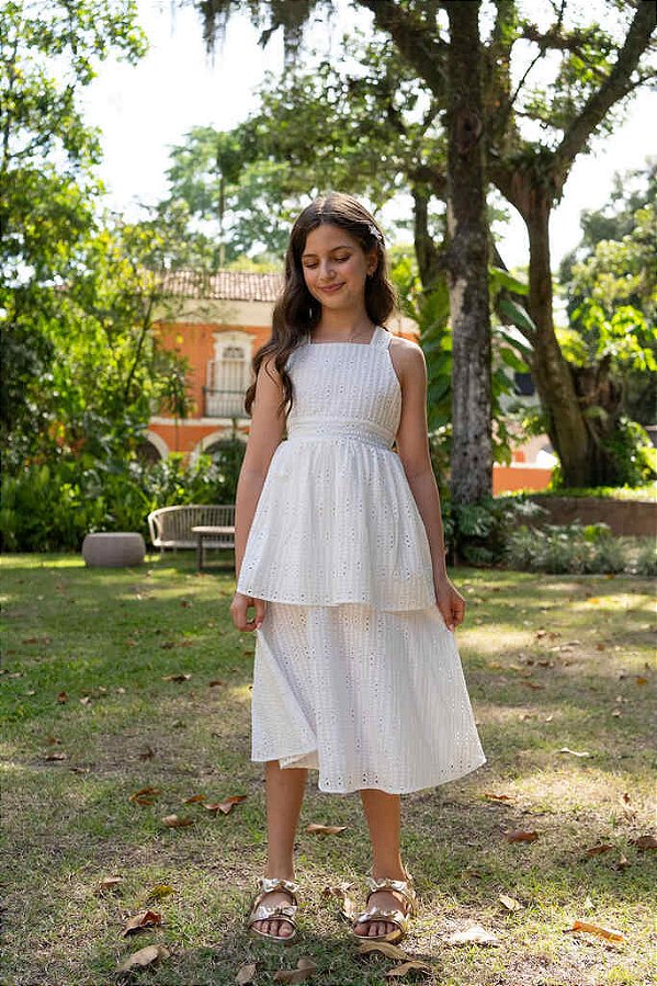 Vestido Laise Branca Midi