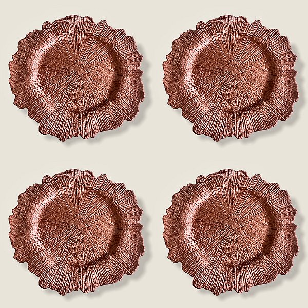 Kit de Sousplats Moldura Ramos Luxo 36cm Cor Cobre 4 pçs. / Sousplat Rose / Bronze