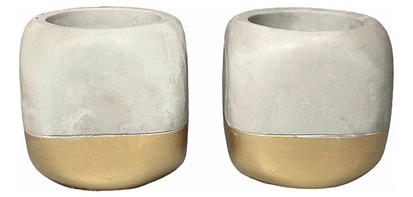 Kit 2 Cachepots Vasinho de Cimento Queimado Com Dourado - Kit 2 Un - BTC Decor