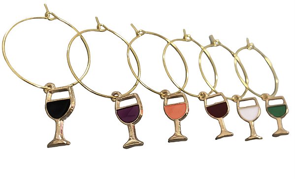 Kit 6 Marcadores Para Copos E Taças Em Zamac Dourado
