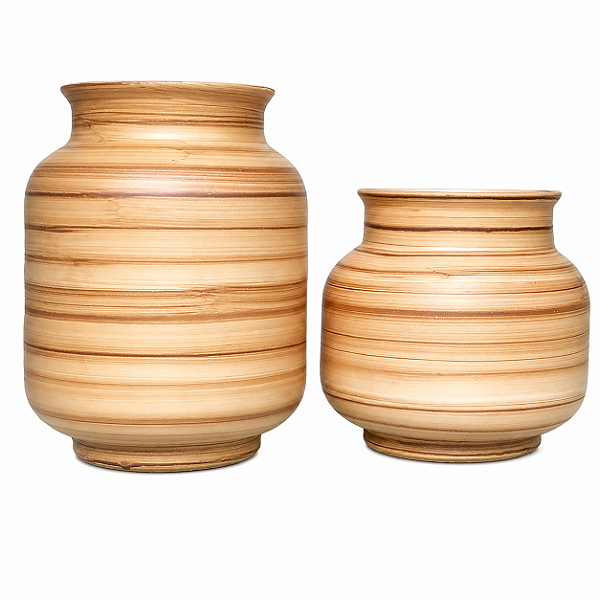 Kit 2 Vasos Decorativos Cerâmica Casa Luxo Premium Bege Com Marrom