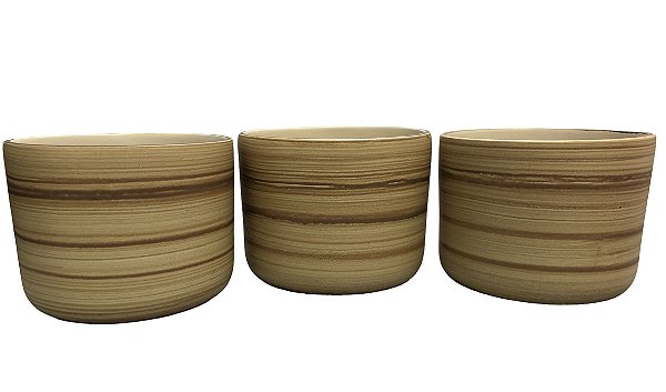 Kit 3 Vasos Cachepot Clean Aramis Em Cerâmica - Marrom e Bege - Peças Exclusivas - Kit C/ 3 Un.