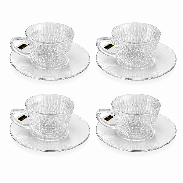 Jogo de Xícaras de Café de Vidro Transparente 8 Peças