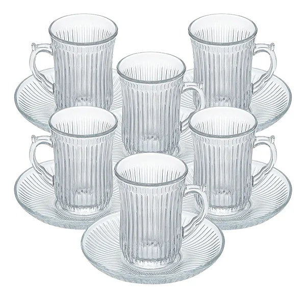 Jogo de Xícaras de Café de Vidro Transparente 12 Peças Old Line