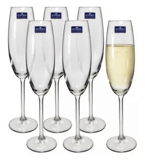 6 Taças Cristal Titanium Champanhe 220ml Haus Espumante Transparente