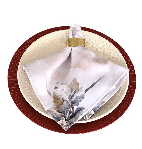 Kit 6 Guardanapos de Tecido 45 x 45 cm Bege Com Folhagens / Botânica Vintage