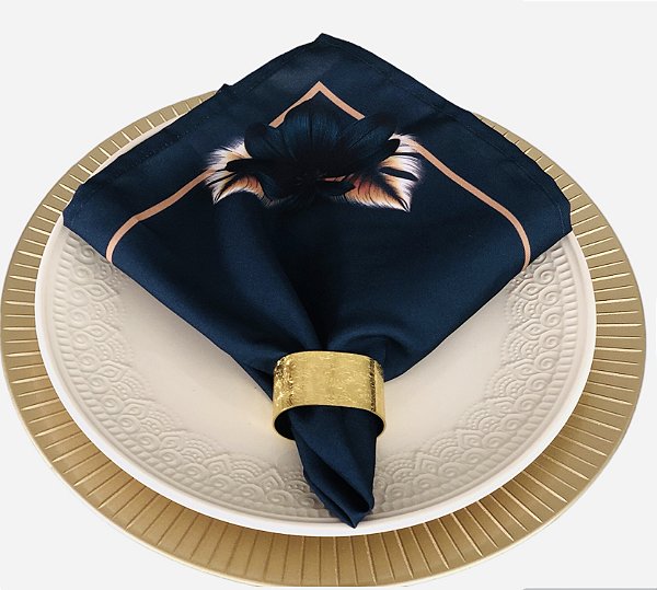 Kit 6 Guardanapos de Tecido 45 x 45 cm Azul Com Dourado