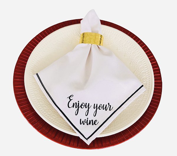 Kit 6 Guardanapos de Tecido 45 x 45 cm Branco / Enjoy your wine